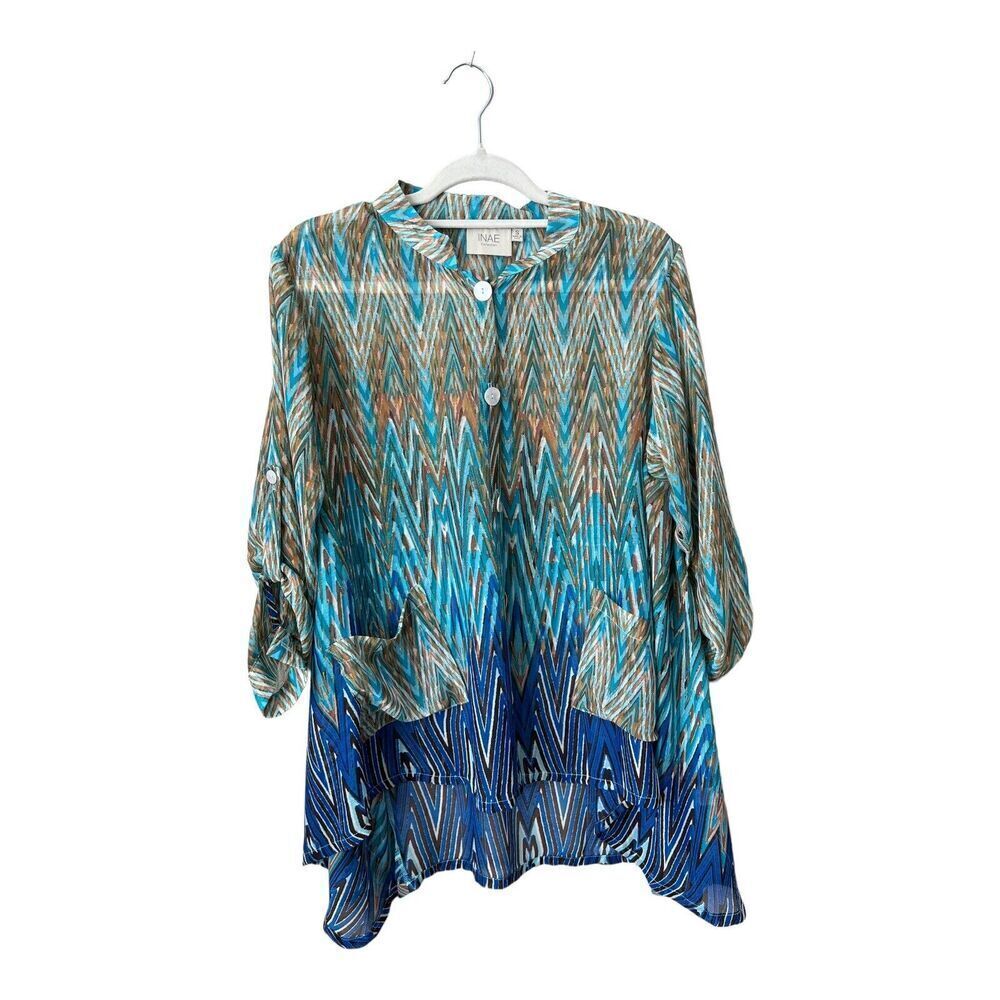 INAE Collection Womens‎ Size Small Sheer Collared Button Down Blouse Lagenlook